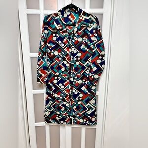 Vintage 70s Mod Geometric Shirt Dress Psychedelic Button Front Retro M